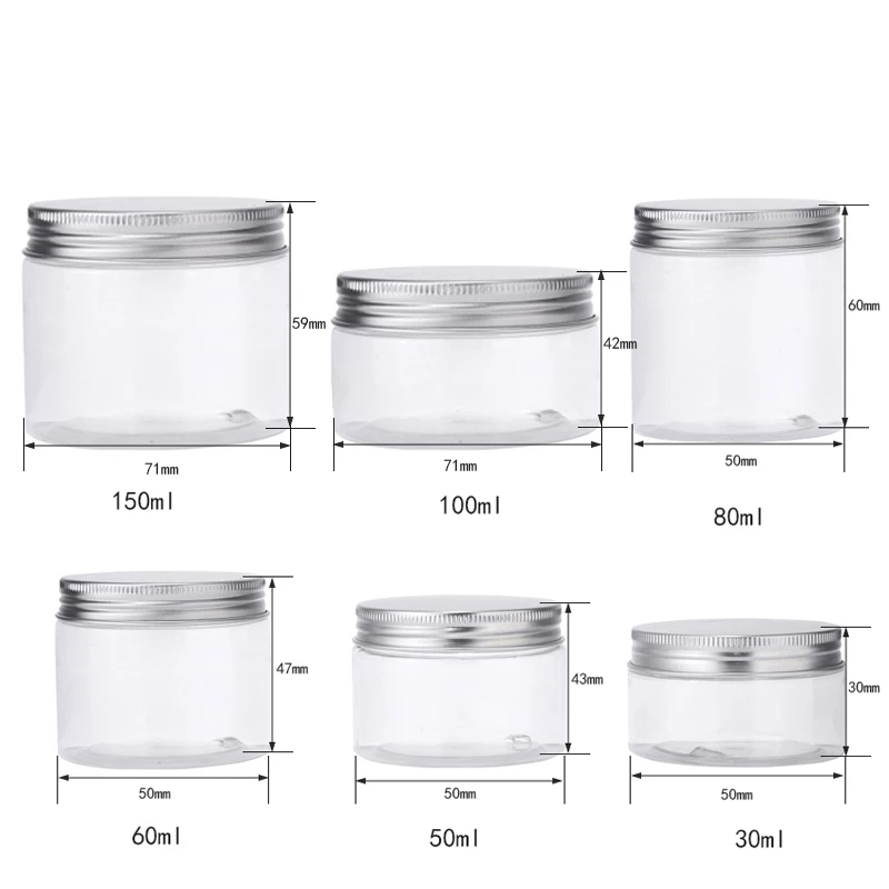 Food Storage Drums - 12pcs 30/50/60/80/100/150ml Plastic Container Empty Clear
