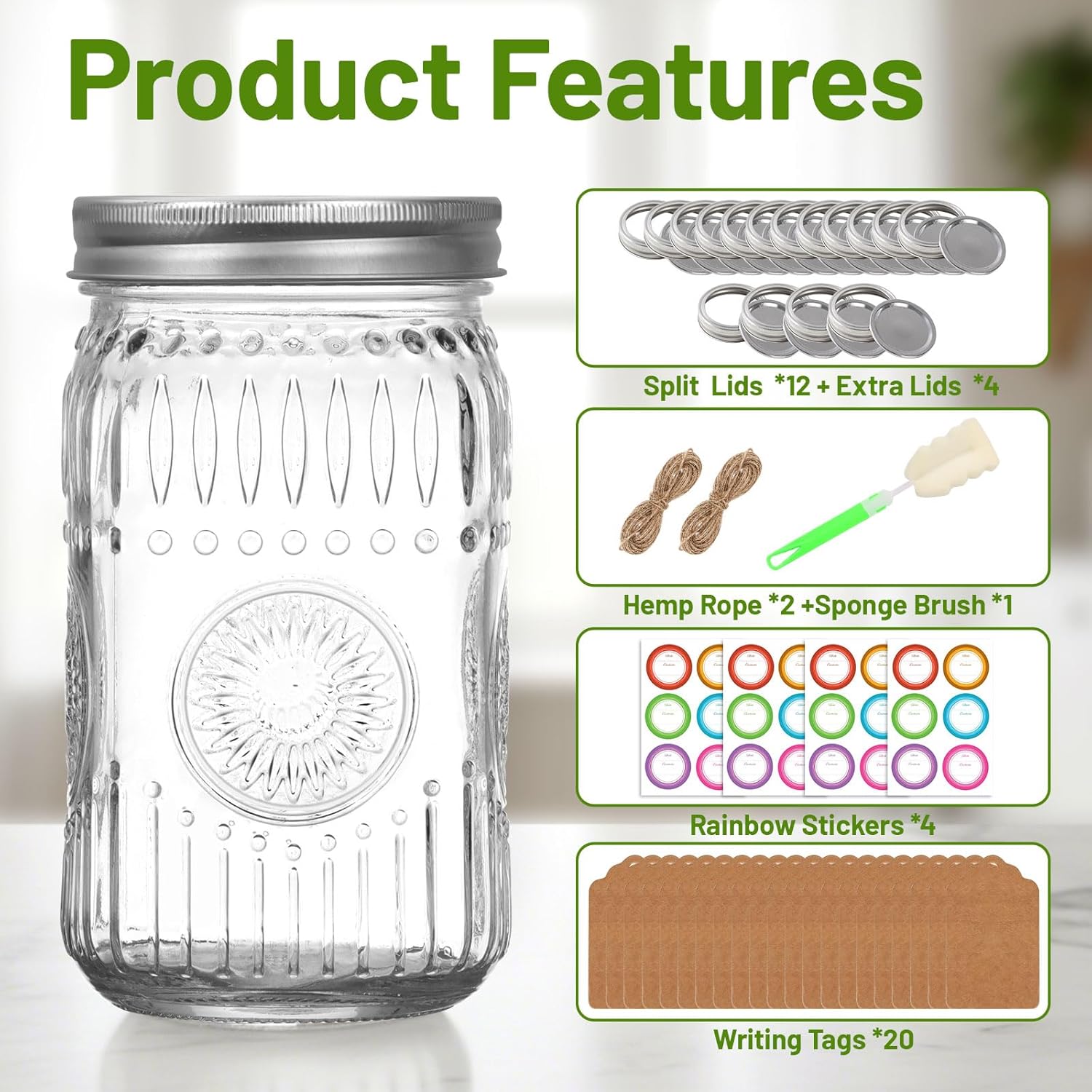 32 oz Wide Mouth Mason Jars wi - Food Storage 4 Quart avis et prix