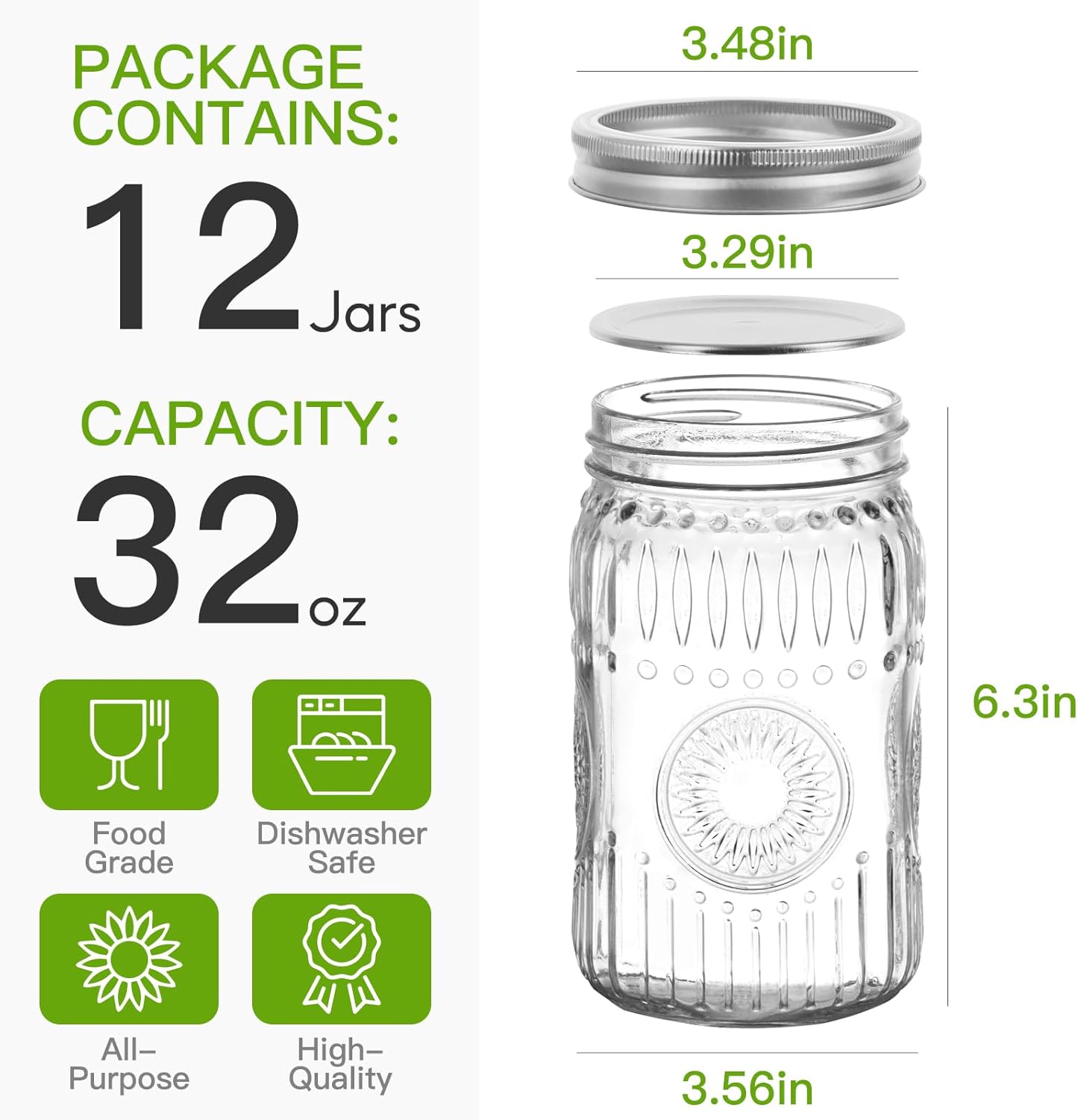 32 oz Wide Mouth Mason Jars wi - Food Storage 4 Quart avis et prix