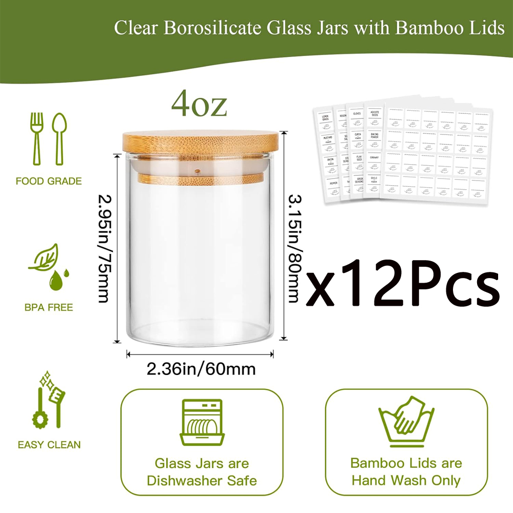 4oz Glass Spice Jars with Bamb - Food Storage Drums avis et prix