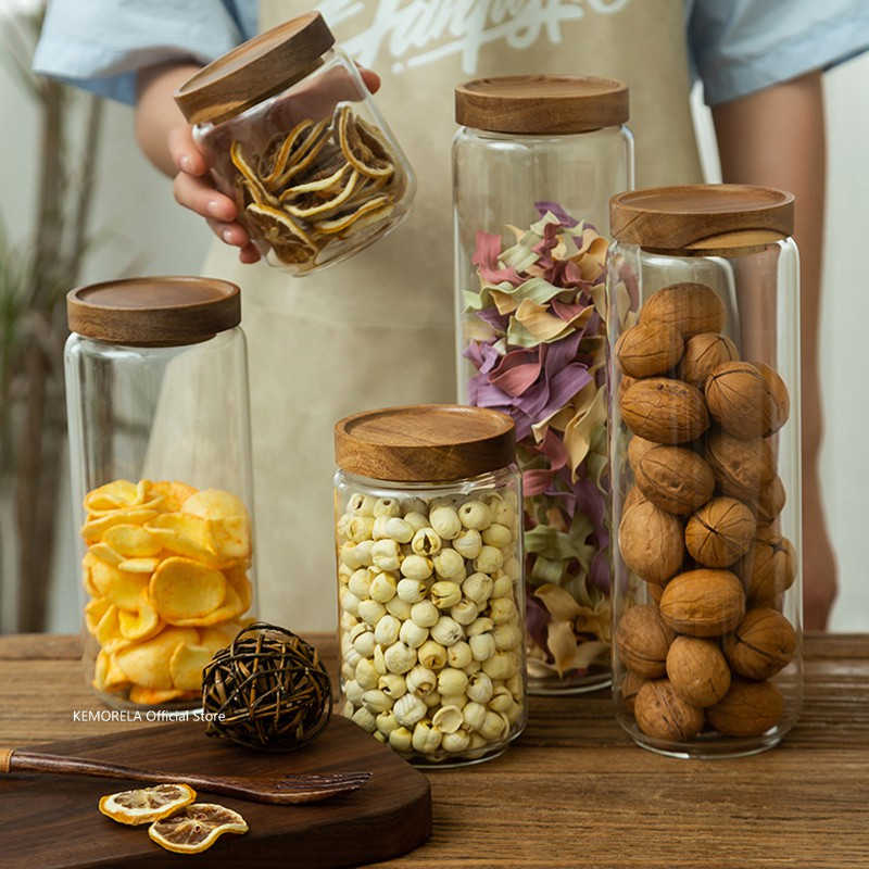 Wood Lid Glass Airtight Canist - Airtight Cereal Jar avis et prix