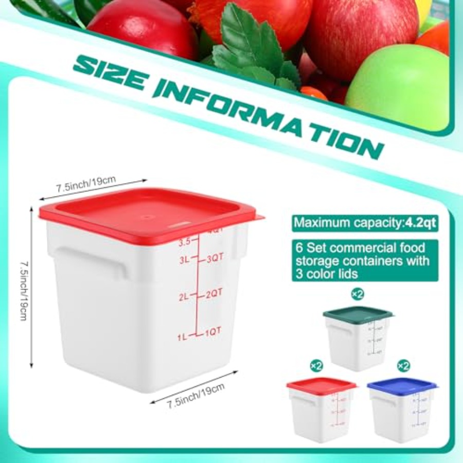6 Pieces 4 Quart Commercial Fo - Food Storage 4 Quart avis et prix