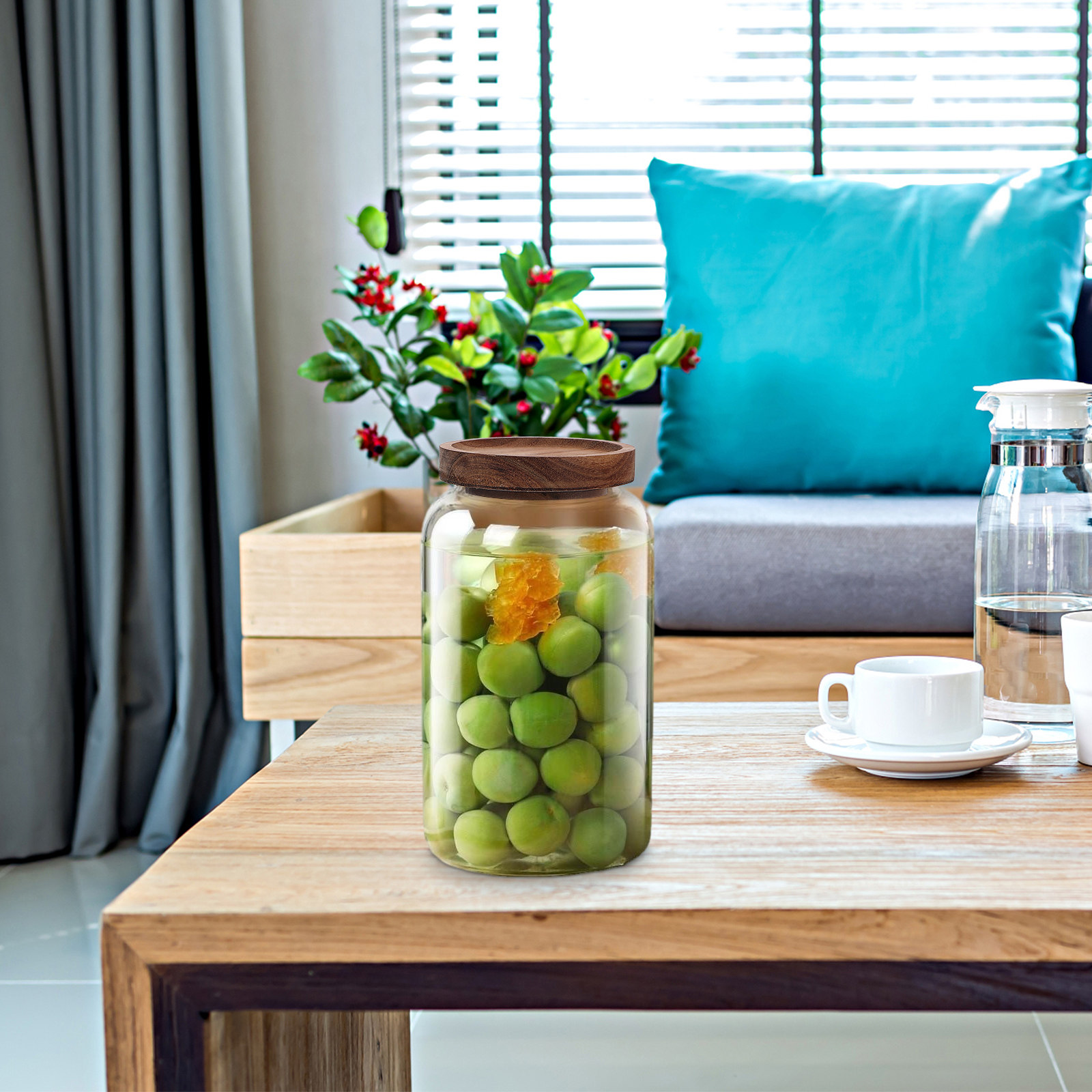 Wood Lid Glass Storage Jar Air - Airtight Cereal Jar avis et prix